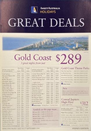 (image for) ANSETT AUSTRALIA HOLIDAYS: "Great Deals 1999"